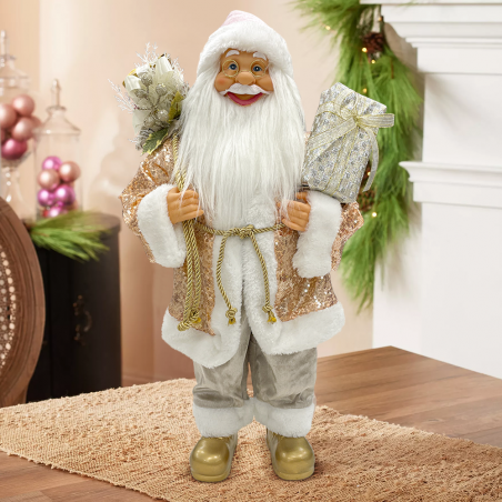 Papá Noel con Purpurina Rosa 144294 Decoración 60H cm con Mini Luces