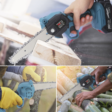 Kit 2 uds motosierra y tijera de poda KRAFTROYAL Bateria 26V Corte 25mm Estuche