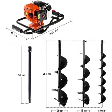 Sinfín gasolina motor 2 tiempos 84979 52cc extensión mezcla 50cm y 3 puntos
