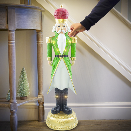 Cascanueces de navidad soldado verde H71cm 436024 poliresina con mini luces