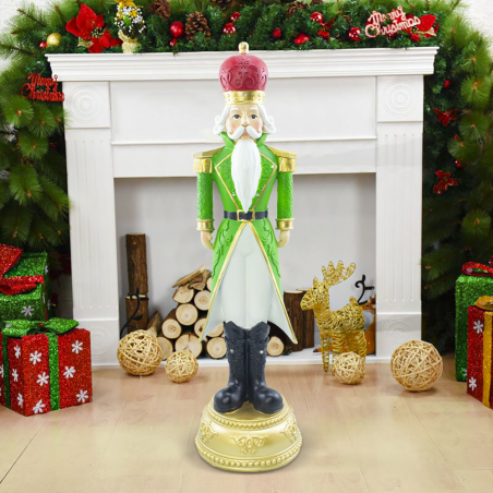 Cascanueces de navidad soldado verde H71cm 436024 poliresina con mini luces
