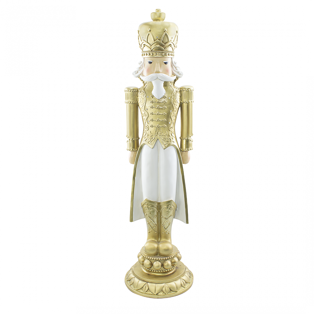 Soldado cascanueces navideño blanco y dorado Al.117cm 436025 Poliresina con luz