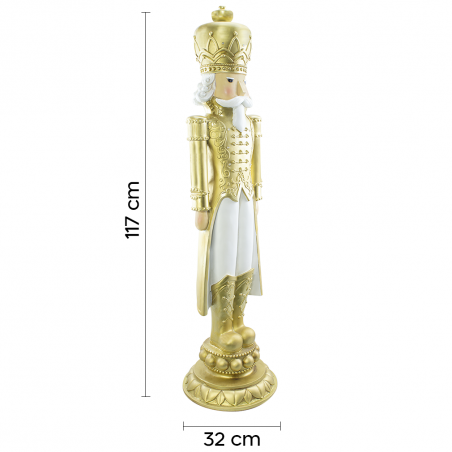 Soldado cascanueces navideño blanco y dorado Al.117cm 436025 Poliresina con luz