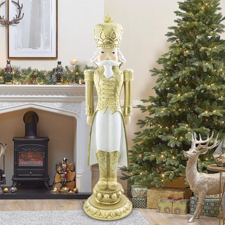 Soldado cascanueces navideño blanco y dorado Al.117cm 436025 Poliresina con luz