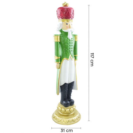 Cascanueces de navidad soldado verde H117cm 436026 poliresina con mini luces