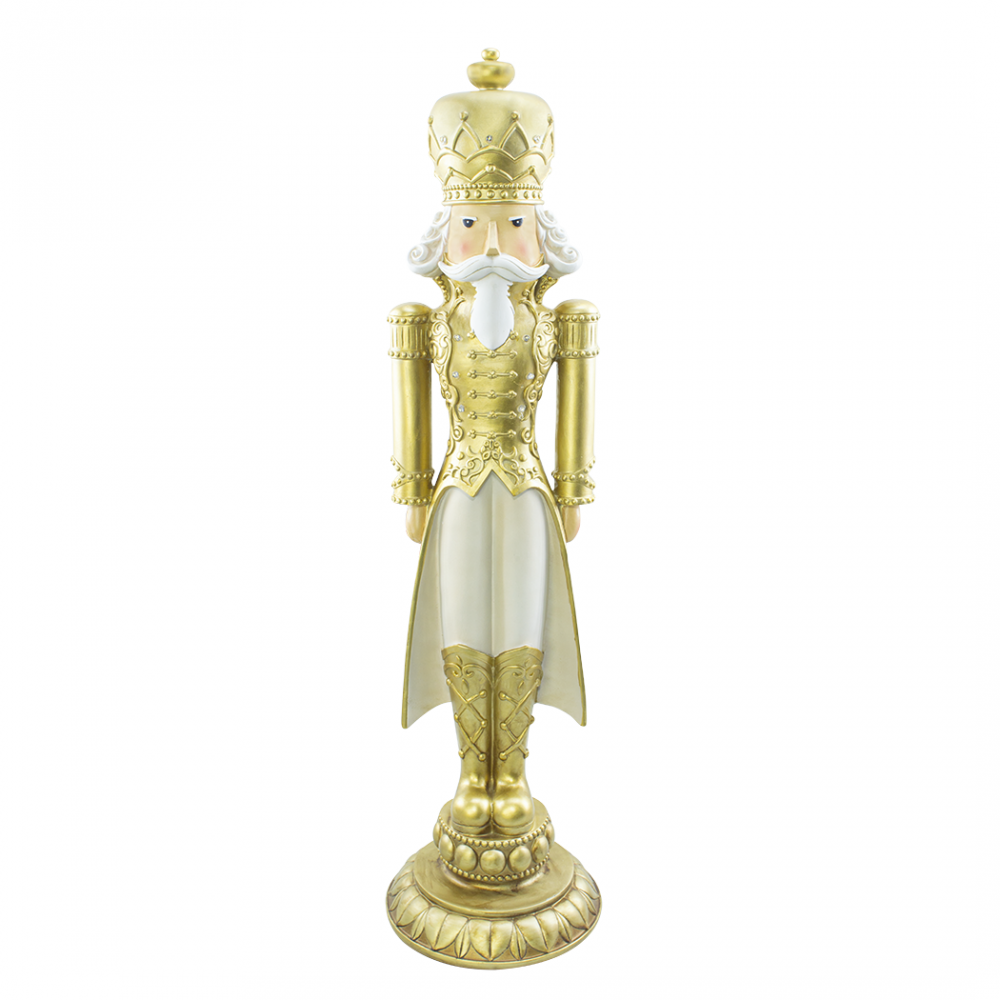 Soldado Cascanueces Navideño Blanco y Dorado Al.91cm 436019 Poliresina con luces