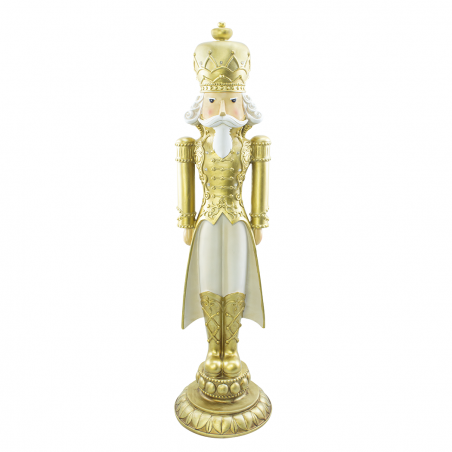 Soldado Cascanueces Navideño Blanco y Dorado Al.91cm 436019 Poliresina con luces