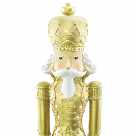 Soldado Cascanueces Navideño Blanco y Dorado Al.91cm 436019 Poliresina con luces
