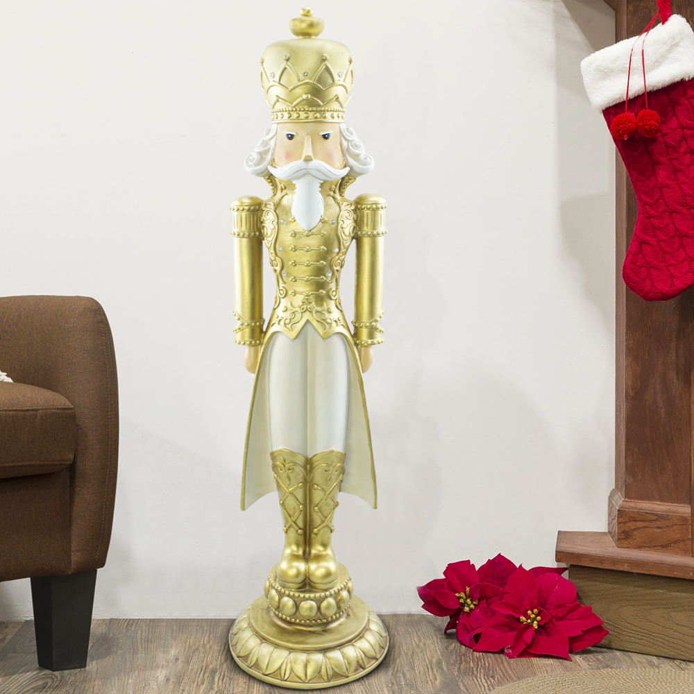 Soldado Cascanueces Navideño Blanco y Dorado...