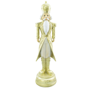 Soldado Cascanueces Navideño Blanco y Dorado Al.71cm 436023 Poliresina con luces