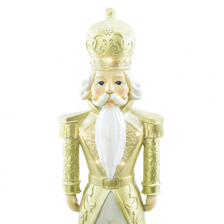 Soldado Cascanueces Navideño Blanco y Dorado Al.71cm 436023 Poliresina con luces