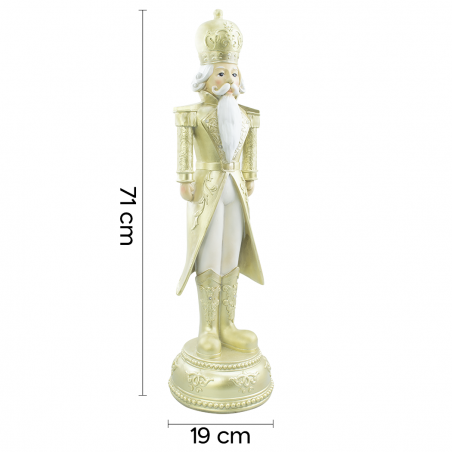 Soldado Cascanueces Navideño Blanco y Dorado Al.71cm 436023 Poliresina con luces