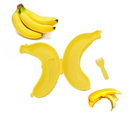 Porta-plátanos con tenedor (color amarillo)