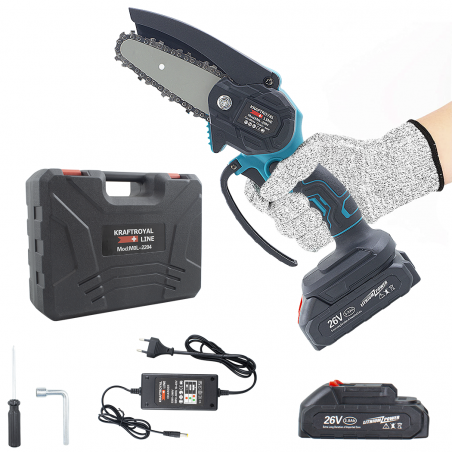 Mini motosierra de poda manual KRAFTROYAL Batería 26V 4" con Maletín