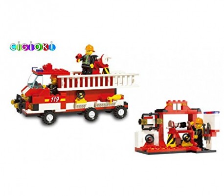 Juego de construcción con motivo de BOMBEROS set de 190 PZ con 2 personajes incluye camión y escalera extensible M38-B3000