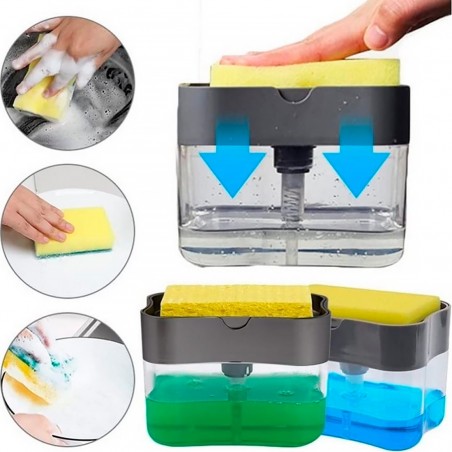 Dispensador de detergente para lavavajillas 2 en 1 para esponja de cocina