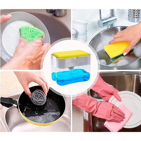 Dispensador de detergente para lavavajillas 2 en 1 para esponja de cocina