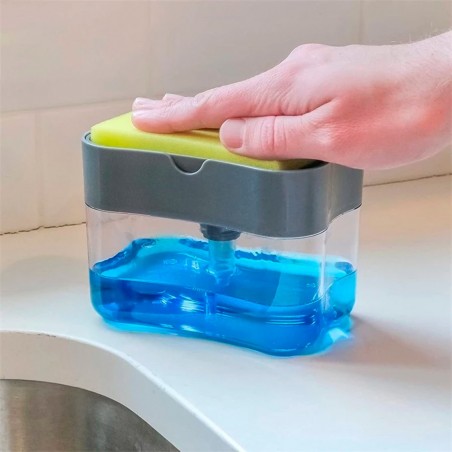 Dispensador de detergente para lavavajillas 2 en 1 para esponja de cocina