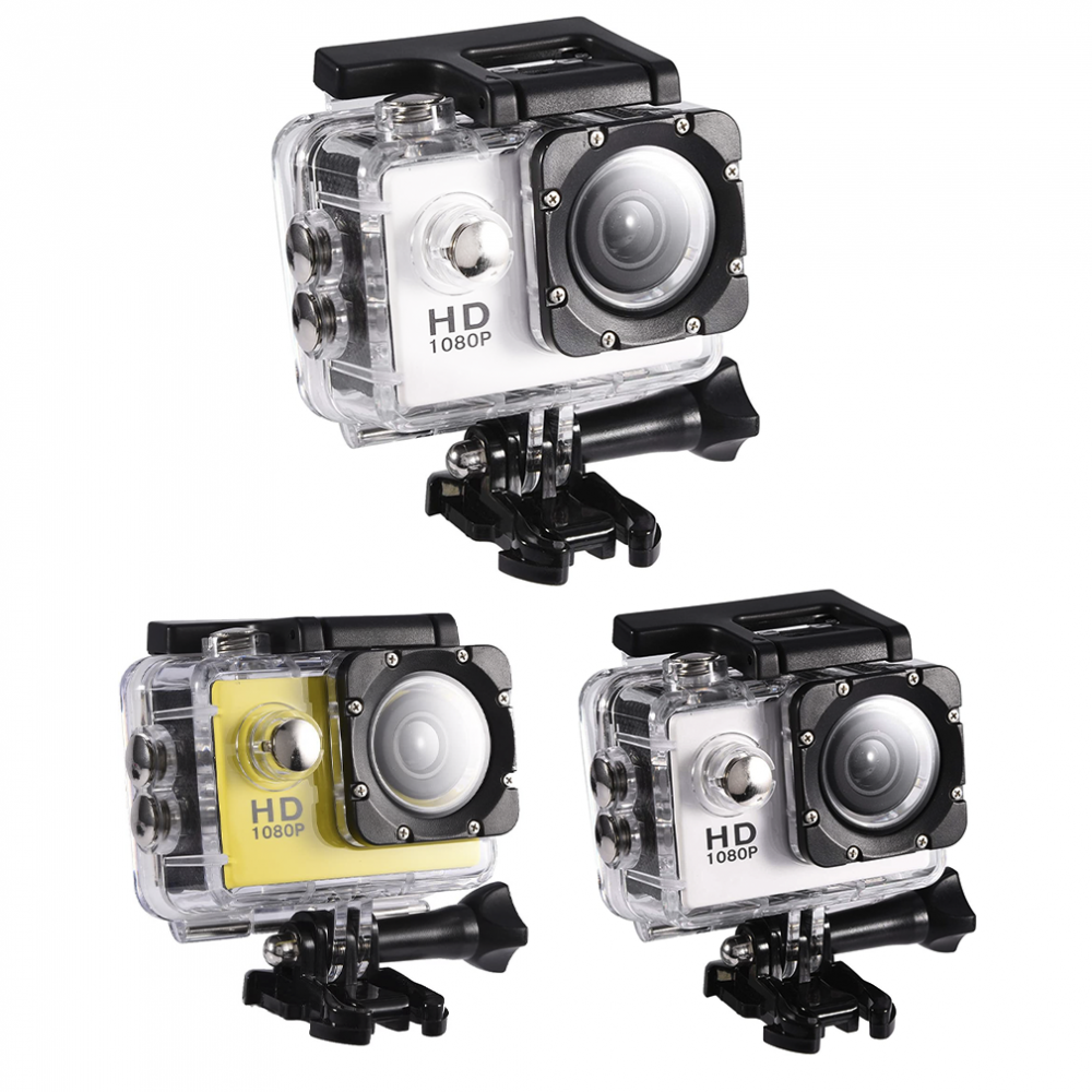 Camara action cam Full HD 1080P Deportes submarinos hasta 30 mt con Kit Blanco