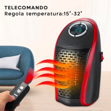 Mini estufa eléctrica inalámbrica 500 W con temporizador pantalla y mando