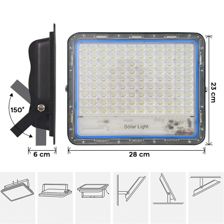 Faro LED panel solar lámpara 300W 79300 crepúsculo con mando a distancia IP66