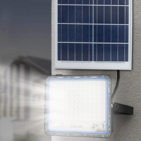 Faro LED panel solar lámpara 300W 79300 crepúsculo con mando a distancia IP66