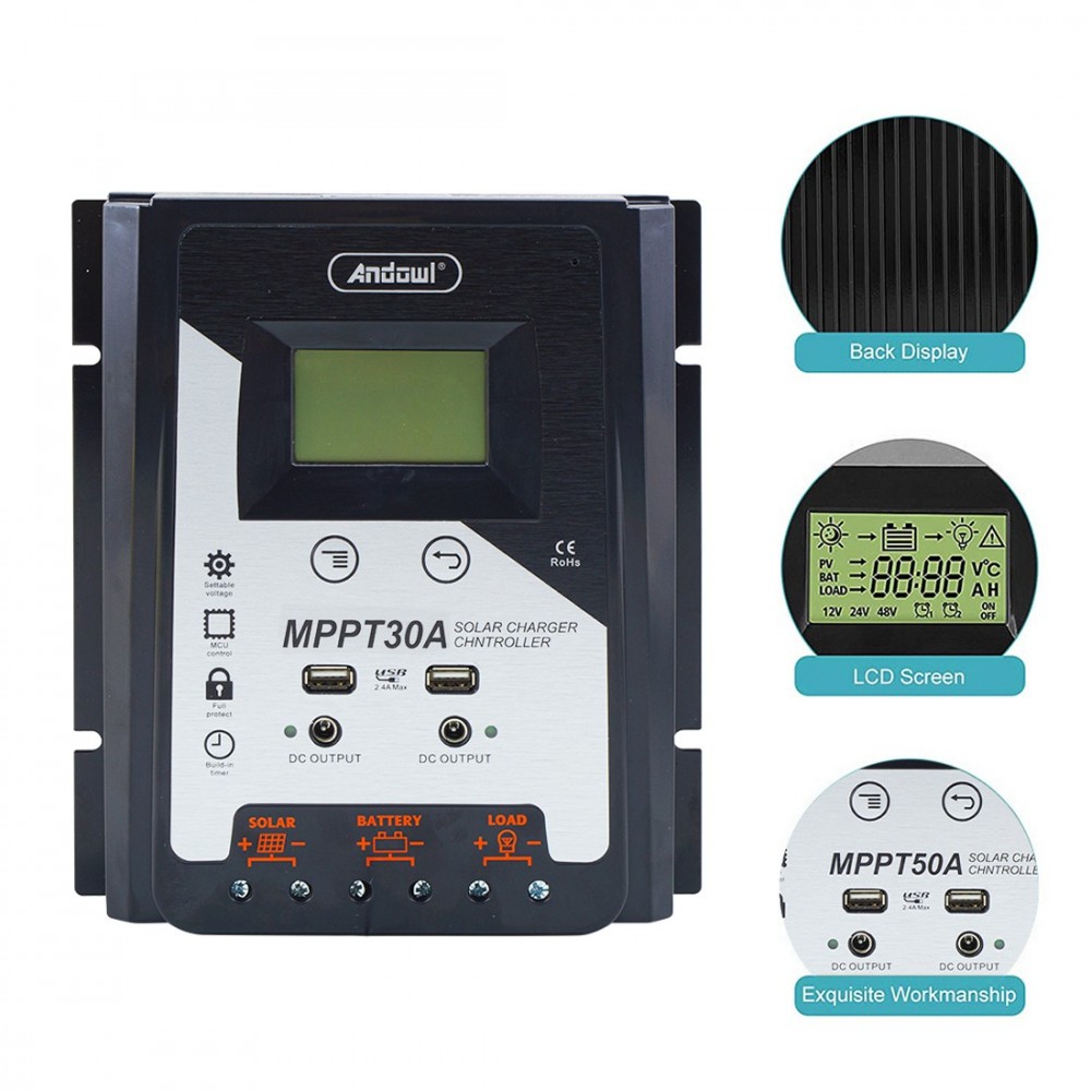 Controlador carga solar MPPT30A 12-24V...