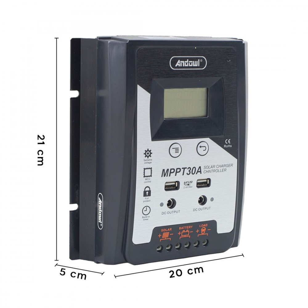 Controlador carga solar MPPT30A 12-24V...