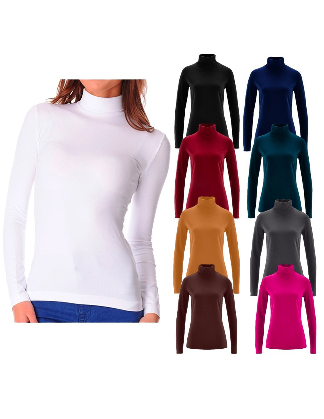  Camiseta interior básica de cuello alto para mujer, manga larga,  térmica, ajustada, suave, blusas, A01_(ofertas de viernes negro)azul :  Ropa, Zapatos y Joyería