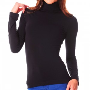 VKA22 Camiseta térmica para mujer con interior de felpa cuello alto