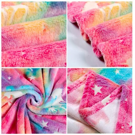 Manta suave mágica para niños de unicornio y estrellas fluorescentes multicolor