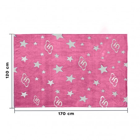 Manta de franela suave mágica para niños con estrellas fluorescente rosa