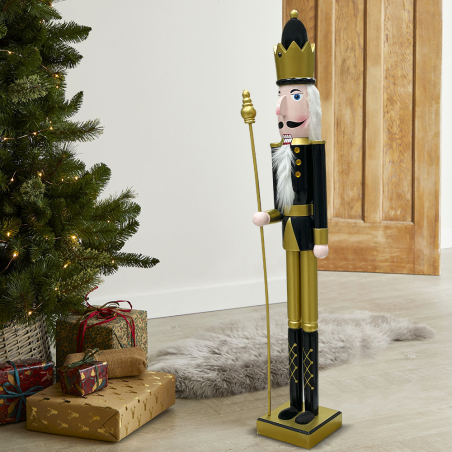Soldado cascanueces 90H cm 433013 Decoración navidad Oro Negro con cetro
