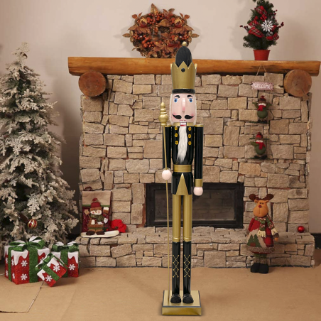 Soldado cascanueces 120Hcm 433052 adornos navideños Oro Negro con cetro