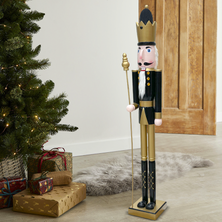 Soldado cascanueces 120Hcm 433052 adornos navideños Oro Negro con cetro