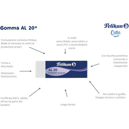 Pack de 20 Piezas de goma para borrar Blanca PELIKAN AL 20 para lápices