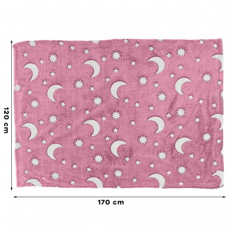 Manta suave de color rosa mágica para niños de lunas y soles fluorescentes