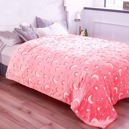 Manta suave de color rosa mágica para niños de lunas y soles fluorescentes