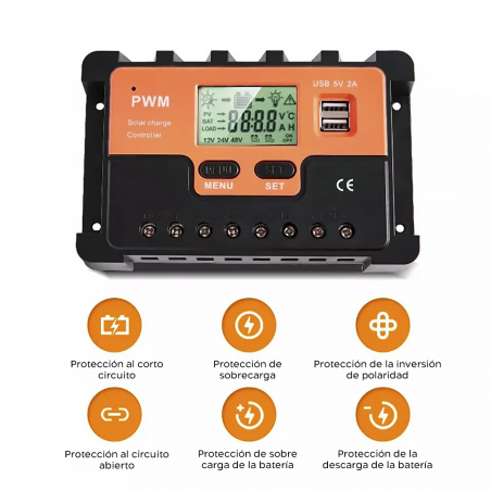 Controlador de carga solar PWM Q-KZ030 Antishock 12V Descarga 30A pantalla LCD