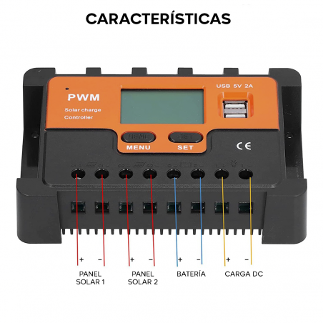 Controlador de carga solar PWM Q-KZ030 Antishock 12V Descarga 30A pantalla LCD