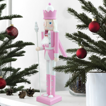 Soldado Cascanueces de Madera 50H 433017 Adornos Navideños Rosa con Cetro