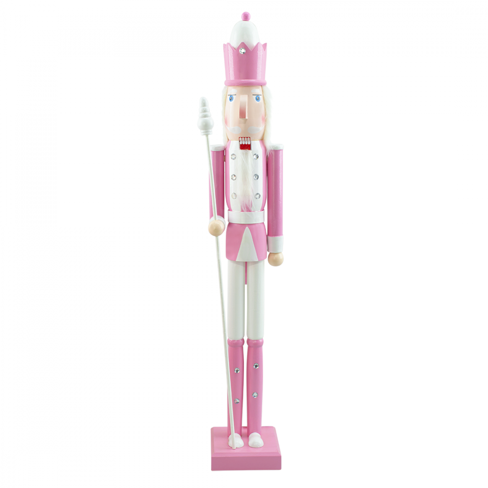 Soldado Cascanueces de Madera 90H 433018 Adornos Navideños Rosa con Cetro