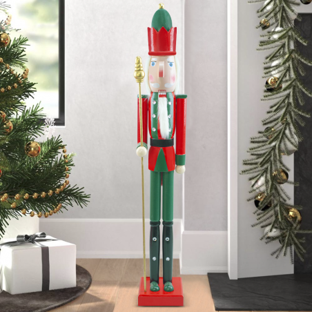 Soldado Cascanueces de madera 90H 433033 adornos navideños rojo con cetro