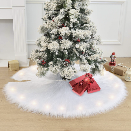 Base Cover árbol de navidad de felpa alfombra blanca 110cm con minilues LED