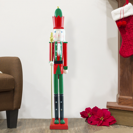 Soldado cascanueces de madera 120H 433056 adorno navideño Rojo con Cetro