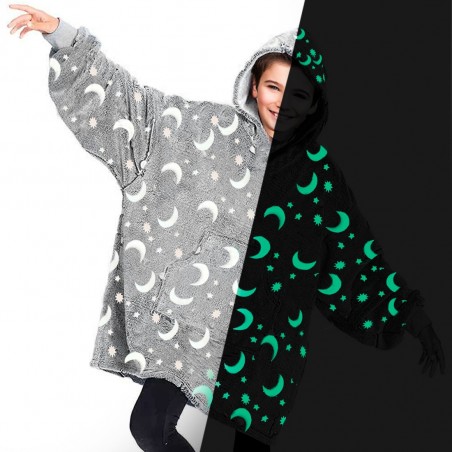 Capa polar infantil capucha y mangas Gris con Estrellas y Lunas Fluorescentes