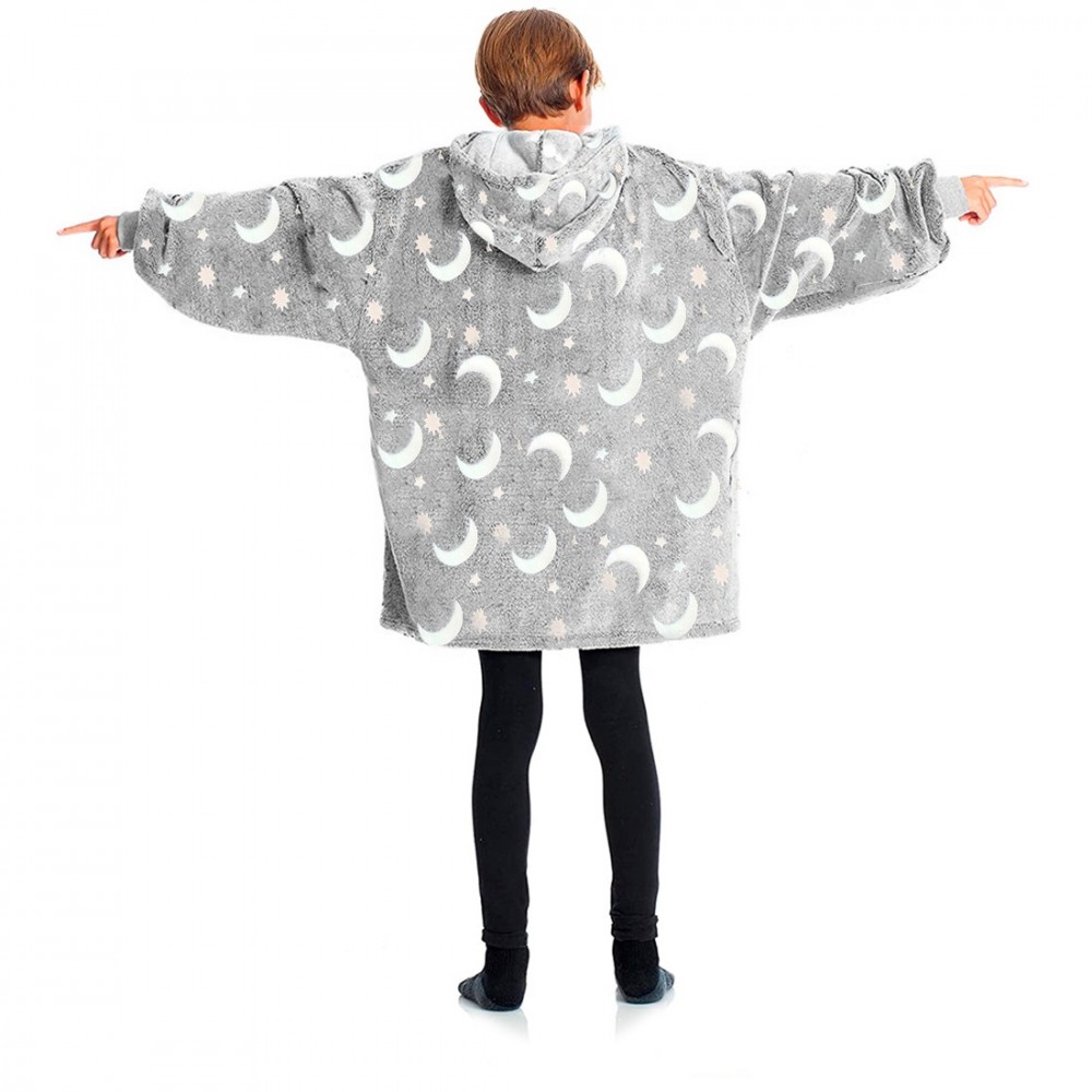 Capa polar infantil capucha y mangas Gris con...