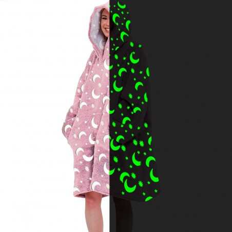 Capa polar con mangas Oversize ROSA fluorescente con capucha y bolsillo