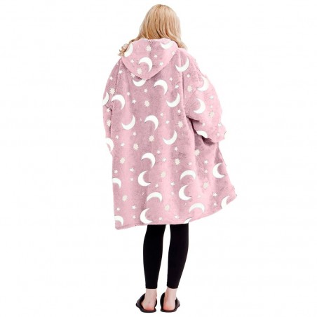 Capa polar con mangas Oversize ROSA fluorescente con capucha y bolsillo