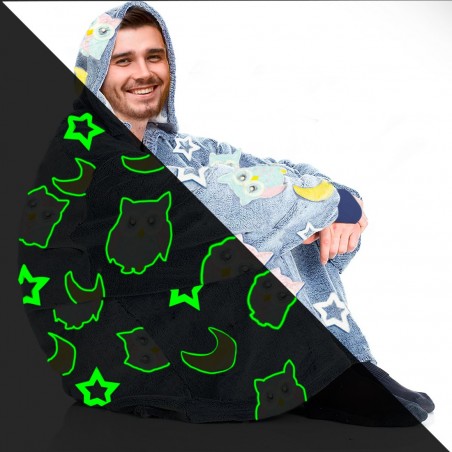 Capa de forro polar con mangas Oversize con capucha y bolsillo OWL fluorescente